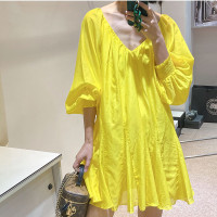 小眾2023春夏新款時尚氣質百搭寬鬆長袖繫帶中長版洋裝n女潮ins