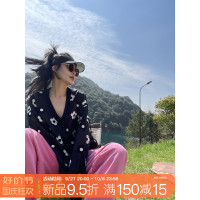 古祖祖 原創黑色繡花V領美式防曬服春夏薄款外套衛衣休閒套頭衫女