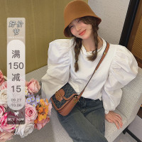 首爾歐尼韓代2023新款長袖白襯衫女設計感小眾寬鬆顯瘦泡泡袖上衣
