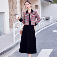 毛呢洋裝女兩件式套裝2023年秋冬新款小香風名媛氣質收腰顯瘦裙子