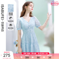 衣紗布菲夢紗 溫柔繡花洋裝2022新款女夏波浪a字V領浪漫公主裙