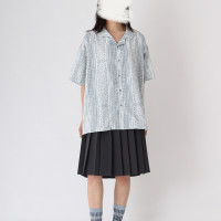 No sense無感官 日系復古印花短袖襯衫男女垂感寬鬆古巴領襯衫