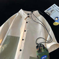 多情爵士  美式vibe撞色拼接短袖襯衫男夏季設計感小眾五分袖襯衫