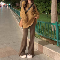 2023春秋季新款高腰喇叭拖地長褲顯瘦流蘇針織直筒褲子休閒褲女男