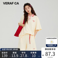 VFC/VERAF CA撞色翻領刺繡兩件式套裝短袖T恤短褲男女學院風情侶裝