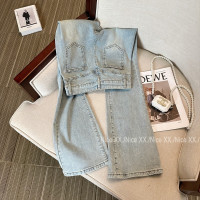 小紅書推薦~2023新款復古淺藍色彈力牛仔褲子高腰微喇叭褲拖地長褲