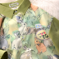 EACH ROOM 夏天的晚風 卡通兔子情侶短袖寬鬆襯衫學生男女半袖