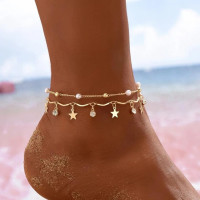 Ножной браслет в стиле бохо, летняя цепочка для ног, браслет с кисточкой в виде звезды, Бриллиантовая звезда, Пляжная бижутерия для невесты, J022