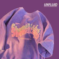 美式紫色oversize潮牌短袖t恤純棉夏bf風設計感小眾半袖情侶上衣