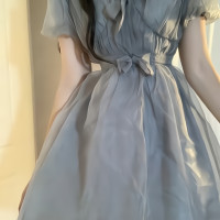 pin/ky辛德瑞拉 可甜可鹹V領高腰蝴蝶結仙女2023洋裝女泡泡袖