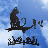 Флюгер на крышу "Кот с птичкой" , БОЛЬШОЙ: 80 * 53 см, черный