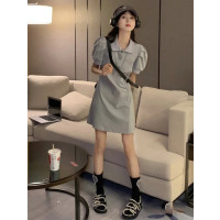灰色polo洋裝女夏2023新款高級感法式休閒赫本風小個子短款裙子