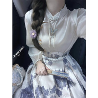 新中式國風馬面裙套裝女秋季高級感氣質長袖襯衫半身長裙子兩件套