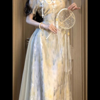 大尺碼新中式國風洋裝女夏季微胖mm顯瘦改良旗袍裙氣質泡泡袖裙子