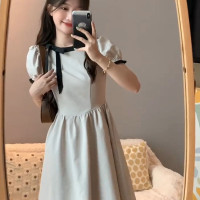 奈看【象牙燈塔】夏季時尚高腰撞色千金感拼接減齡顯瘦中長裙子