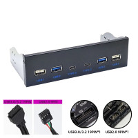 Передняя панель USB 3,0 для настольного компьютера, 5,25 дюйма, USB 3,2/, 19Pin, USB2.0, 9Pin До 2x, USB Type C + 2x, USB3.0 + 2x USB HUB