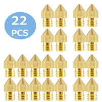 22 шт. Сопло MK8 0,2 мм 0,3 мм 0,4 мм 0,5 мм 0,6 мм 0,8 мм 1,0 мм латунная резьба экструдера для 1,75 мм головки нити детали для 3D-принтера