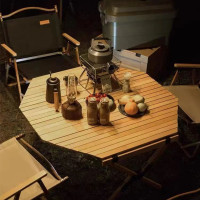 八角蛋卷桌露營風酒吧桌椅酒館商用實木清吧可摺疊六邊形日咖夜酒