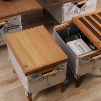 Thous Winds戶外露營收納箱桌板滑動推拉黑胡桃木柚木蓋板摺疊板