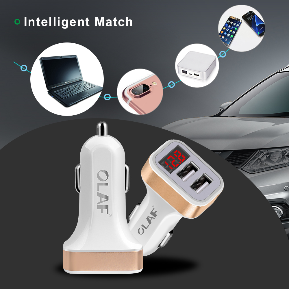 OLAF Dual USB Car Charger LED Digital Display GPS Auto Fast Charge Adapter USB Chargers For Samsung Xiaomi Tablet Car-Charger (5)