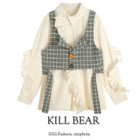 品牌折扣店商場撤回女裝外貿清倉襯衫春夏季新款格子吊帶襯衫氣質