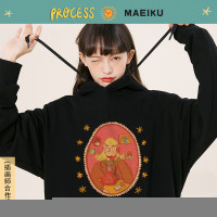 插畫師原創歐貨連帽加絨女士厚T恤女款2023新款爆款秋冬季美式復古