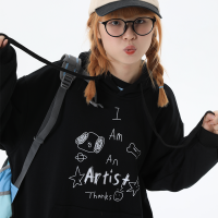 宇宙大王原創手繪塗鴉小狗藝術家刺繡連帽運動衫