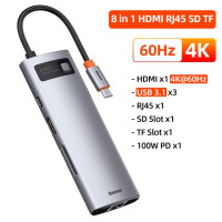 USB-концентратор Baseus 11 в 1, разветвитель USB C, PD 100 Вт, hdmi, сетевой порт rj45, устройство чтения карт памяти SD/TF, адаптер USB 3.0, для Macbook